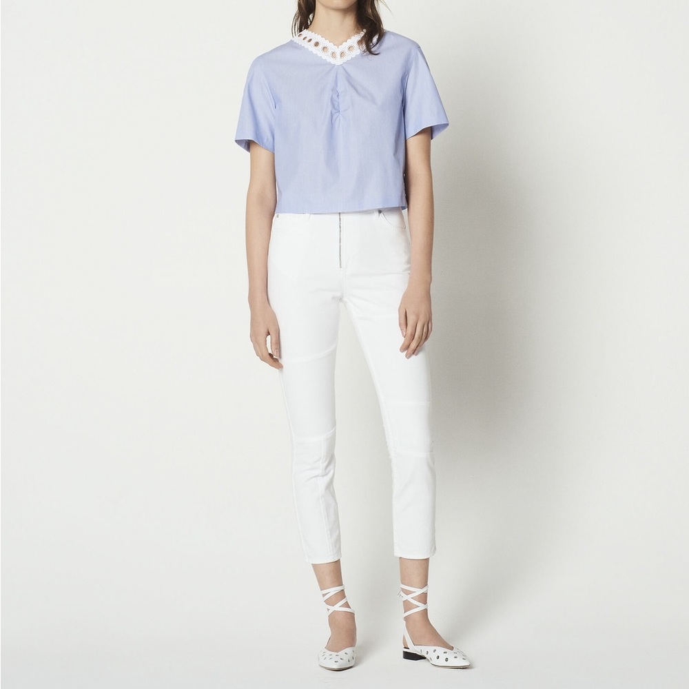 Sandro Paris Lace Up Crochet Back Shirt